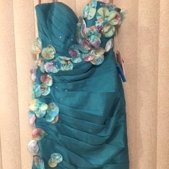 *FINAL PRICE* Fun Flirty Peacock Taffeta Short Formal Dress 4 - Picture 2 of 7